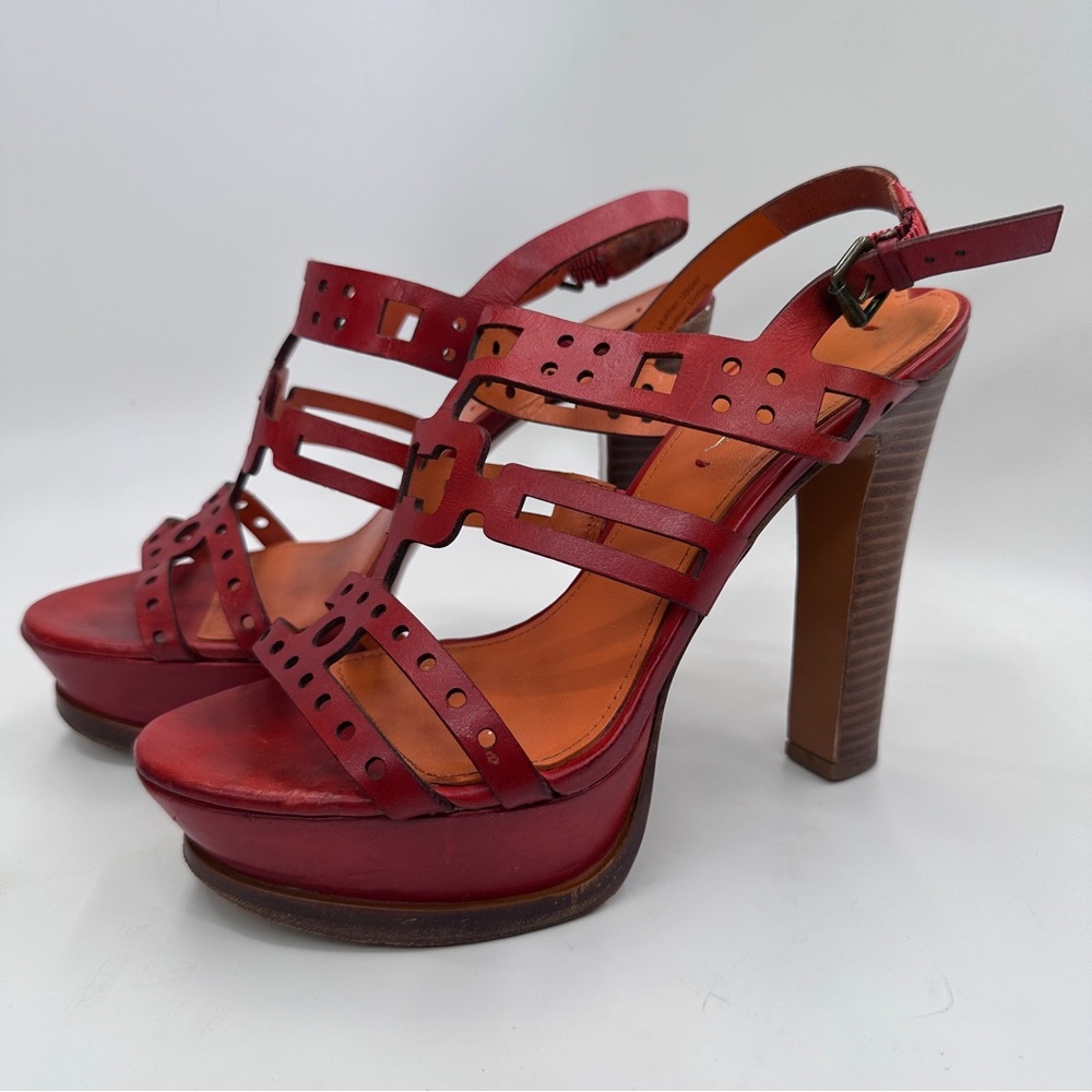Via Spiga Gwena Strappy Leather Sandal Heels with Geometric Cutout size 8M - Picture 2 of 9